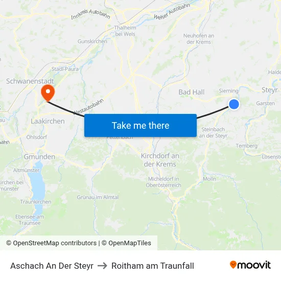 Aschach An Der Steyr to Roitham am Traunfall map