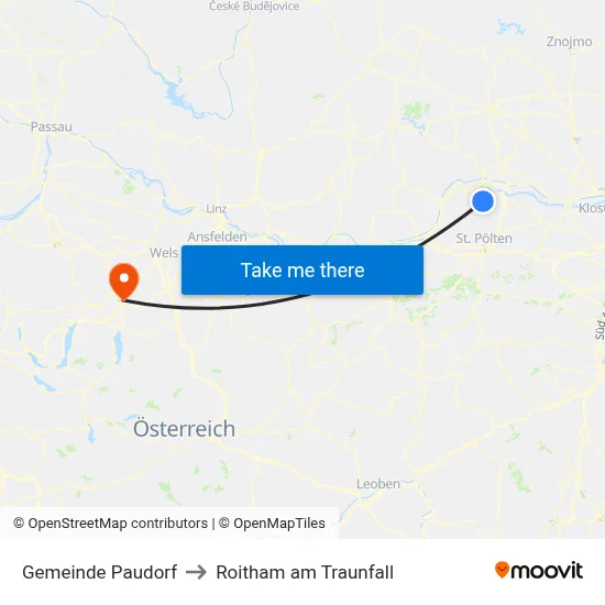 Gemeinde Paudorf to Roitham am Traunfall map