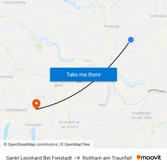 Sankt Leonhard Bei Freistadt to Roitham am Traunfall map