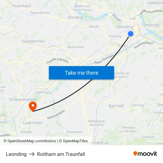 Leonding to Roitham am Traunfall map