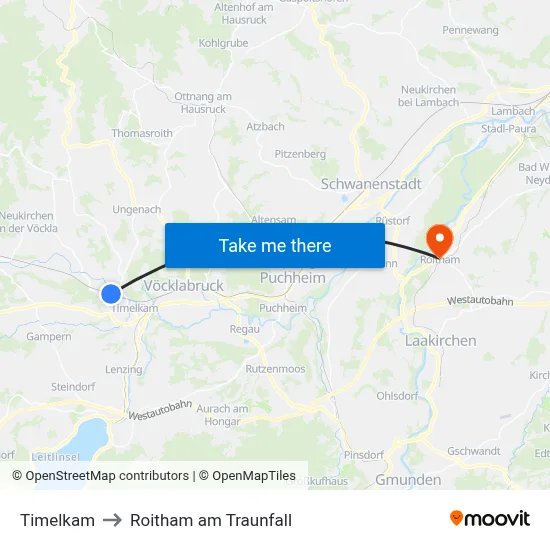 Timelkam to Roitham am Traunfall map
