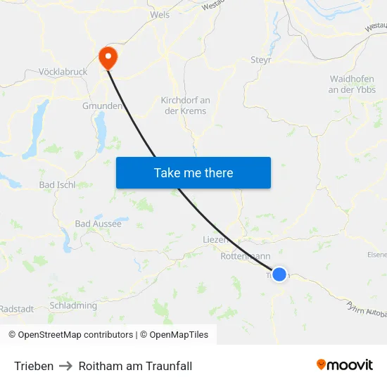 Trieben to Roitham am Traunfall map
