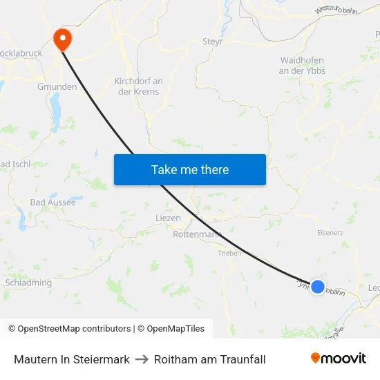 Mautern In Steiermark to Roitham am Traunfall map