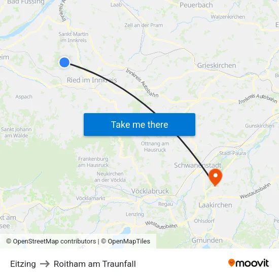 Eitzing to Roitham am Traunfall map