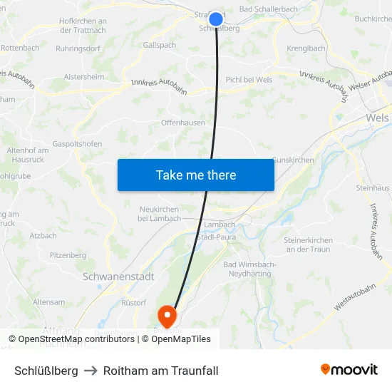 Schlüßlberg to Roitham am Traunfall map