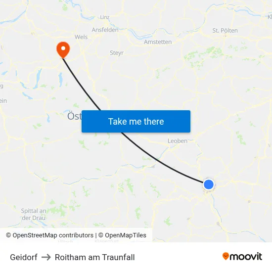 Geidorf to Roitham am Traunfall map