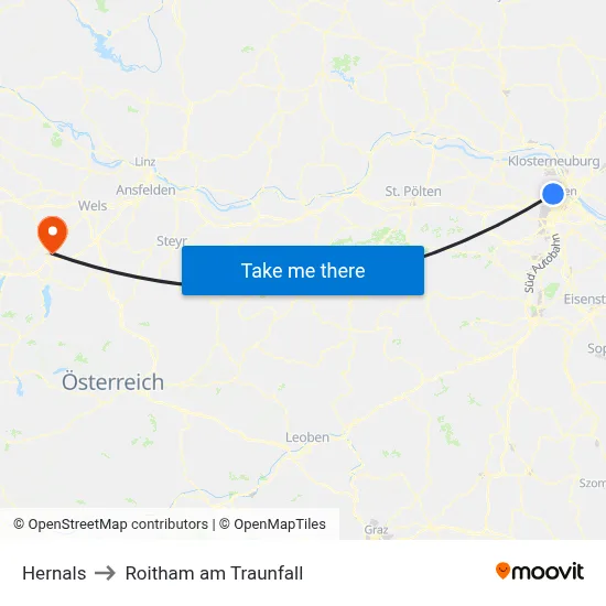 Hernals to Roitham am Traunfall map