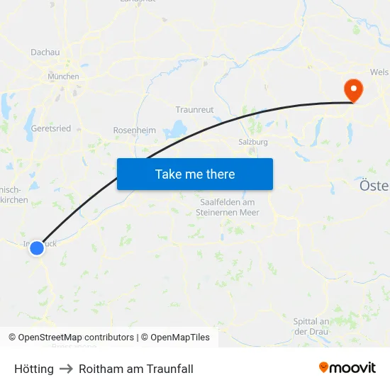 Hötting to Roitham am Traunfall map