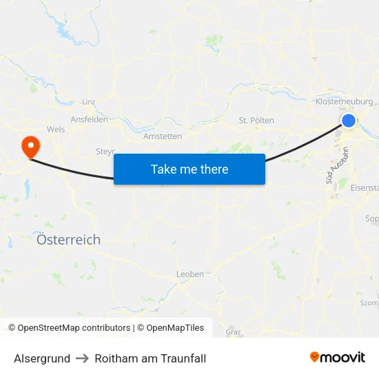 Alsergrund to Roitham am Traunfall map