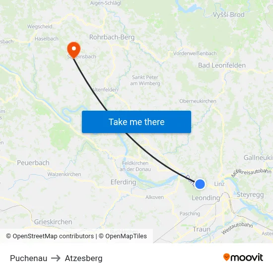 Puchenau to Atzesberg map