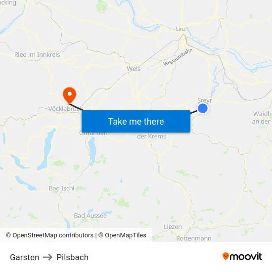 Garsten to Pilsbach map