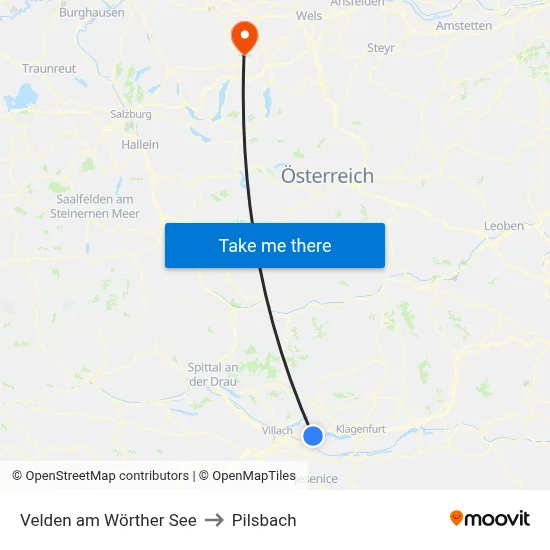 Velden am Wörther See to Pilsbach map