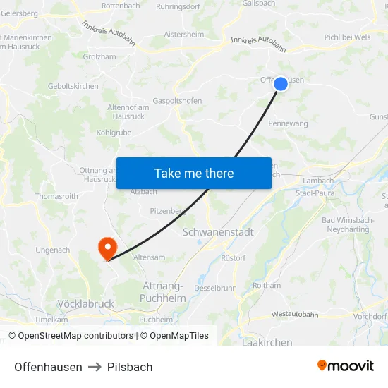 Offenhausen to Pilsbach map