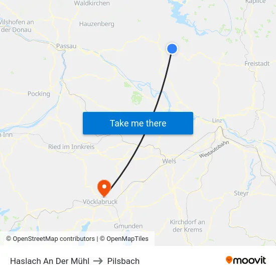 Haslach An Der Mühl to Pilsbach map