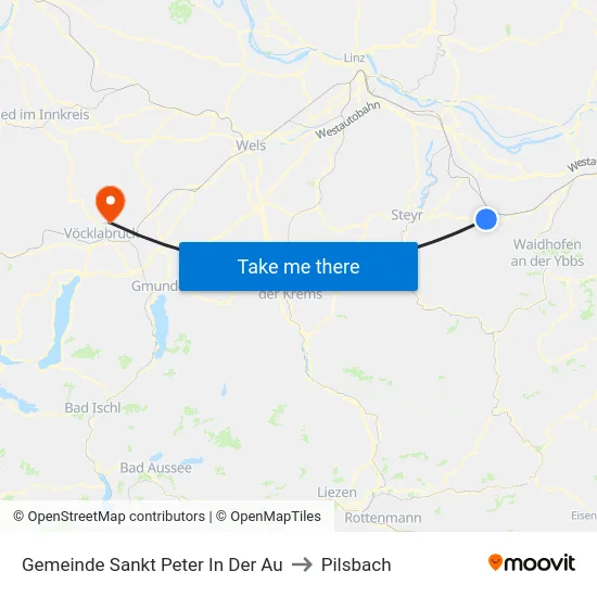 Gemeinde Sankt Peter In Der Au to Pilsbach map