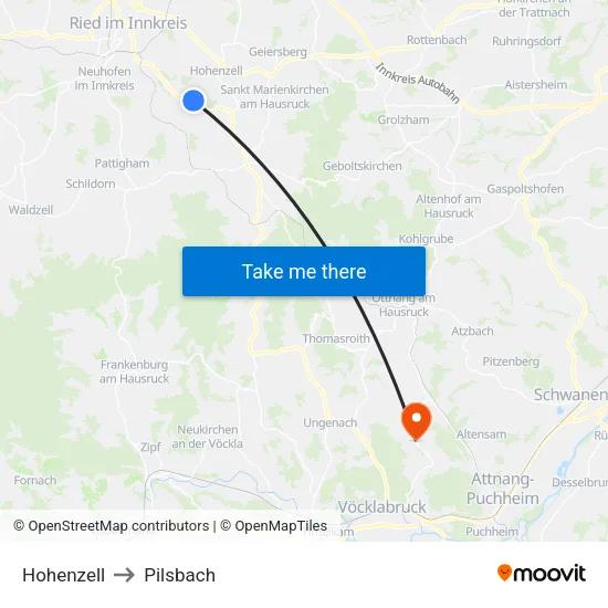 Hohenzell to Pilsbach map