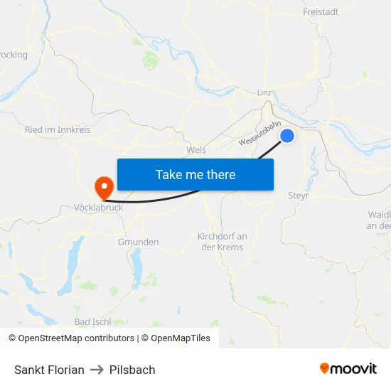 Sankt Florian to Pilsbach map
