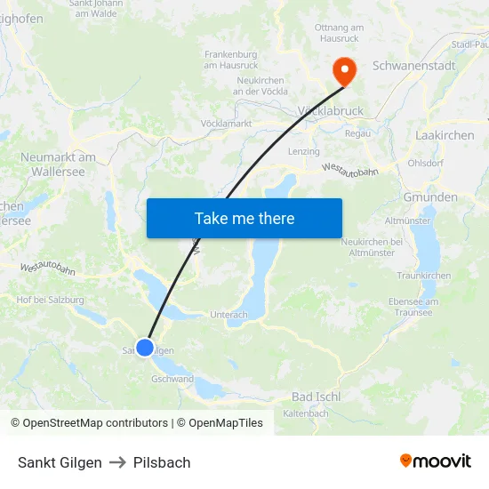 Sankt Gilgen to Pilsbach map