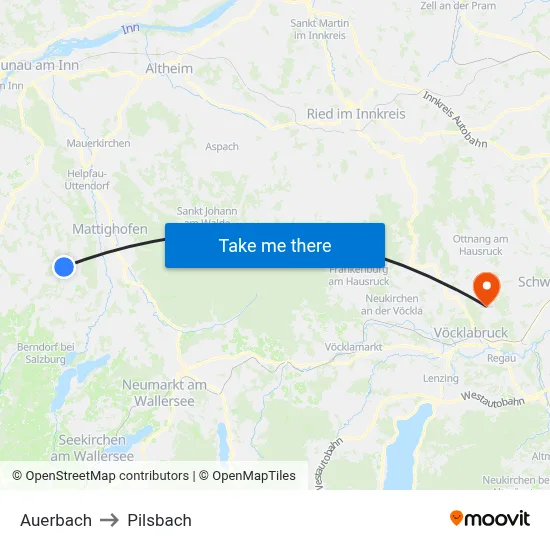 Auerbach to Pilsbach map