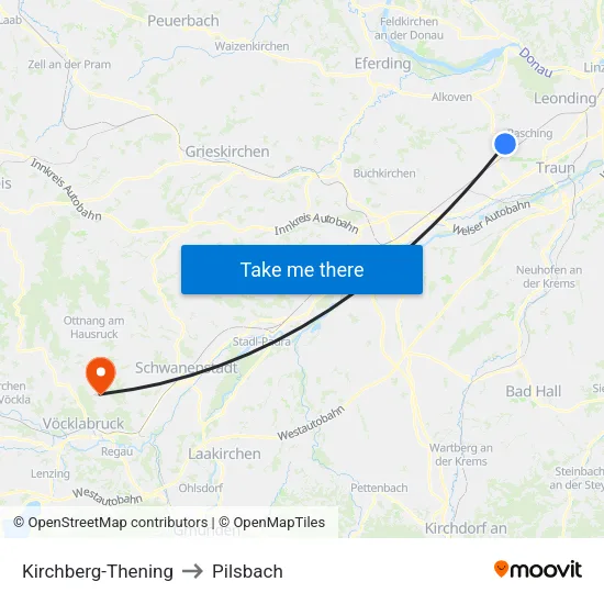 Kirchberg-Thening to Pilsbach map