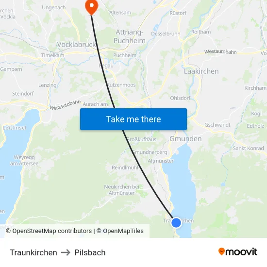 Traunkirchen to Pilsbach map
