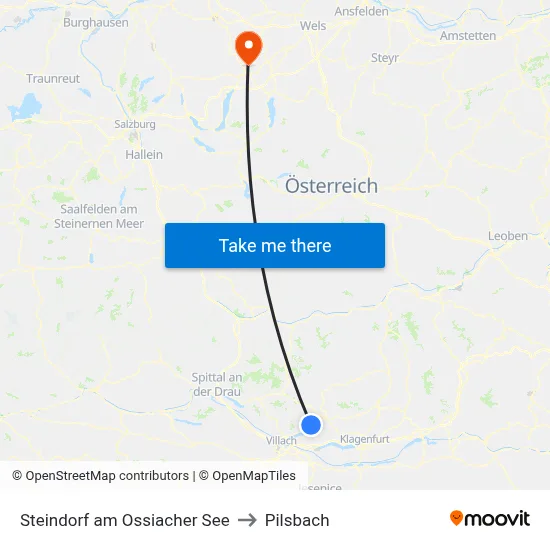 Steindorf am Ossiacher See to Pilsbach map