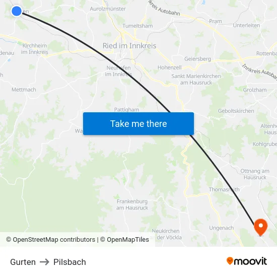 Gurten to Pilsbach map