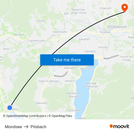 Mondsee to Pilsbach map