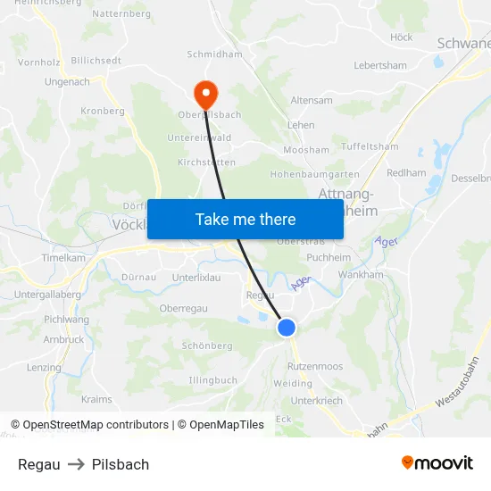 Regau to Pilsbach map