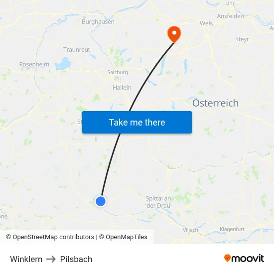 Winklern to Pilsbach map