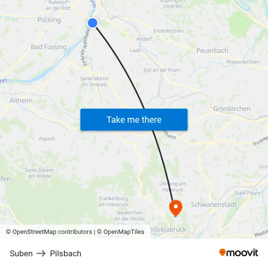 Suben to Pilsbach map