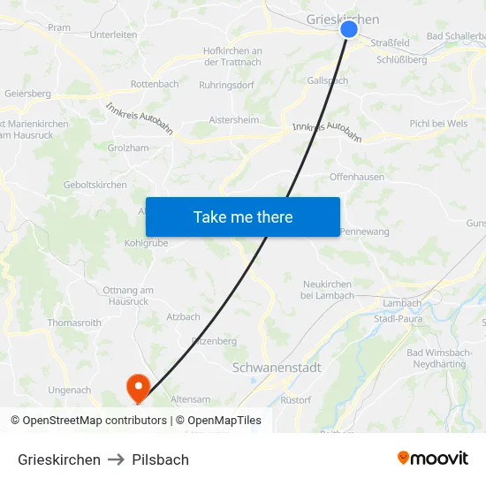 Grieskirchen to Pilsbach map