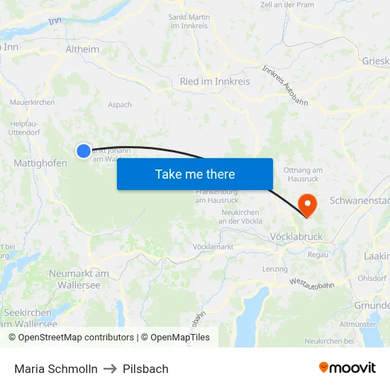 Maria Schmolln to Pilsbach map
