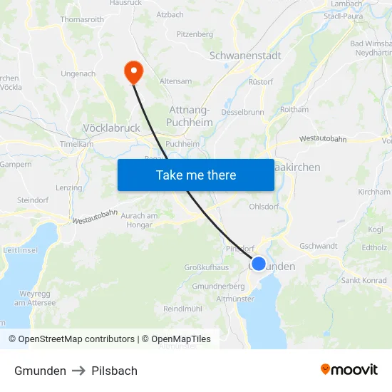 Gmunden to Pilsbach map