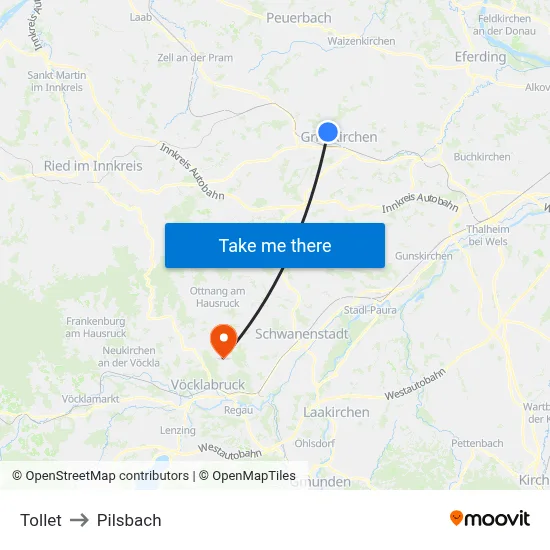 Tollet to Pilsbach map