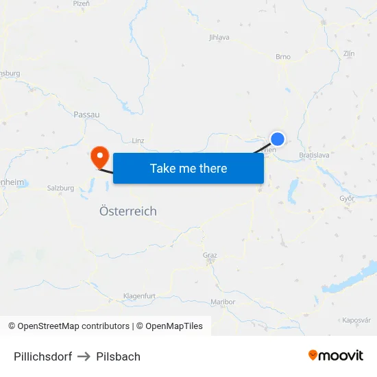 Pillichsdorf to Pilsbach map