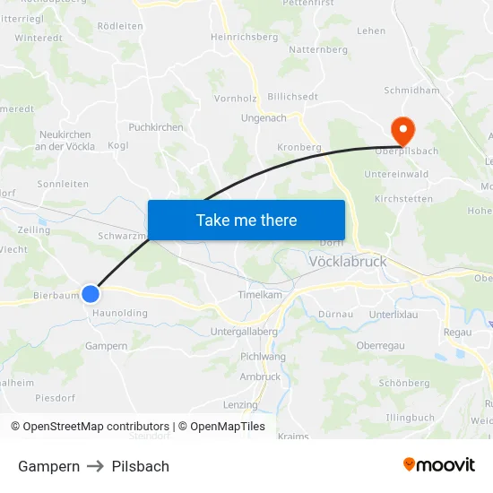 Gampern to Pilsbach map
