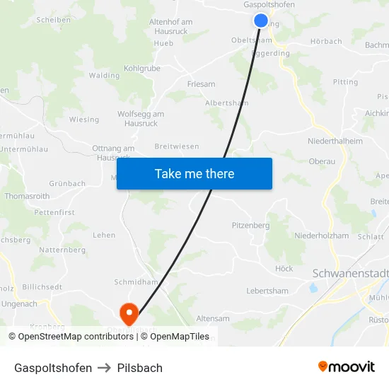 Gaspoltshofen to Pilsbach map