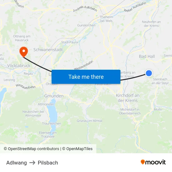 Adlwang to Pilsbach map
