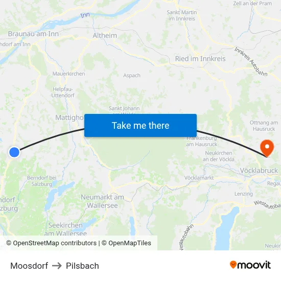 Moosdorf to Pilsbach map