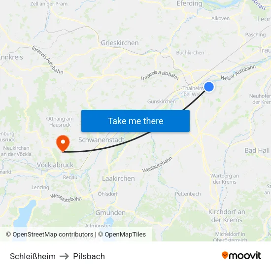 Schleißheim to Pilsbach map