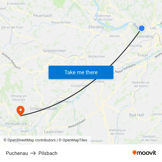 Puchenau to Pilsbach map