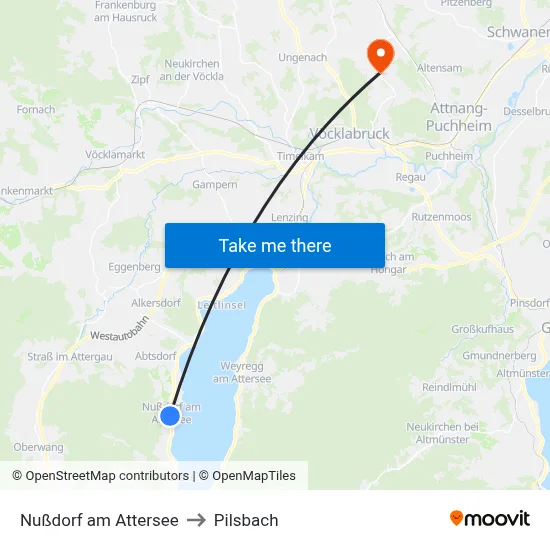 Nußdorf am Attersee to Pilsbach map