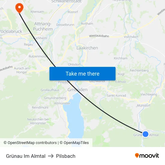 Grünau Im Almtal to Pilsbach map