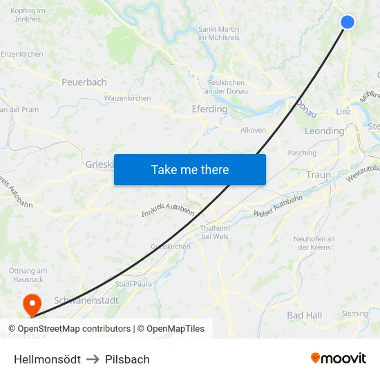 Hellmonsödt to Pilsbach map
