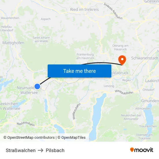 Straßwalchen to Pilsbach map
