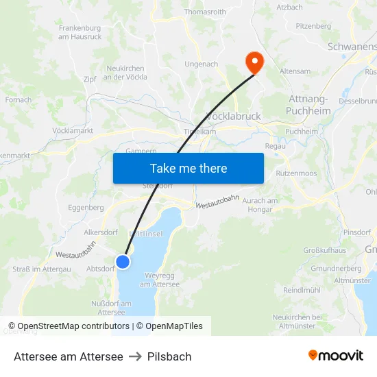 Attersee am Attersee to Pilsbach map
