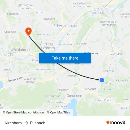 Kirchham to Pilsbach map