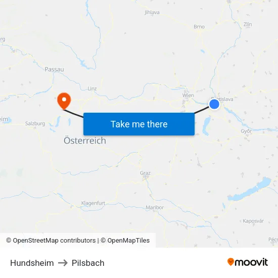 Hundsheim to Pilsbach map