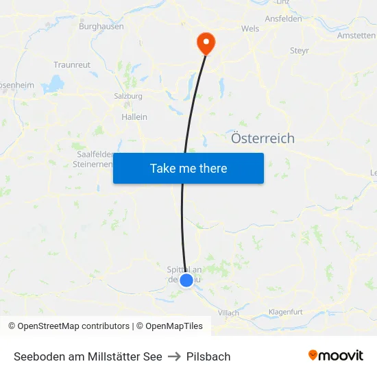 Seeboden am Millstätter See to Pilsbach map